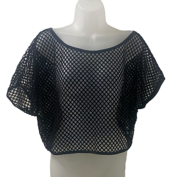 None Other - Short Sleeve Fishnet Style Bathing Suit Cover Up Black
